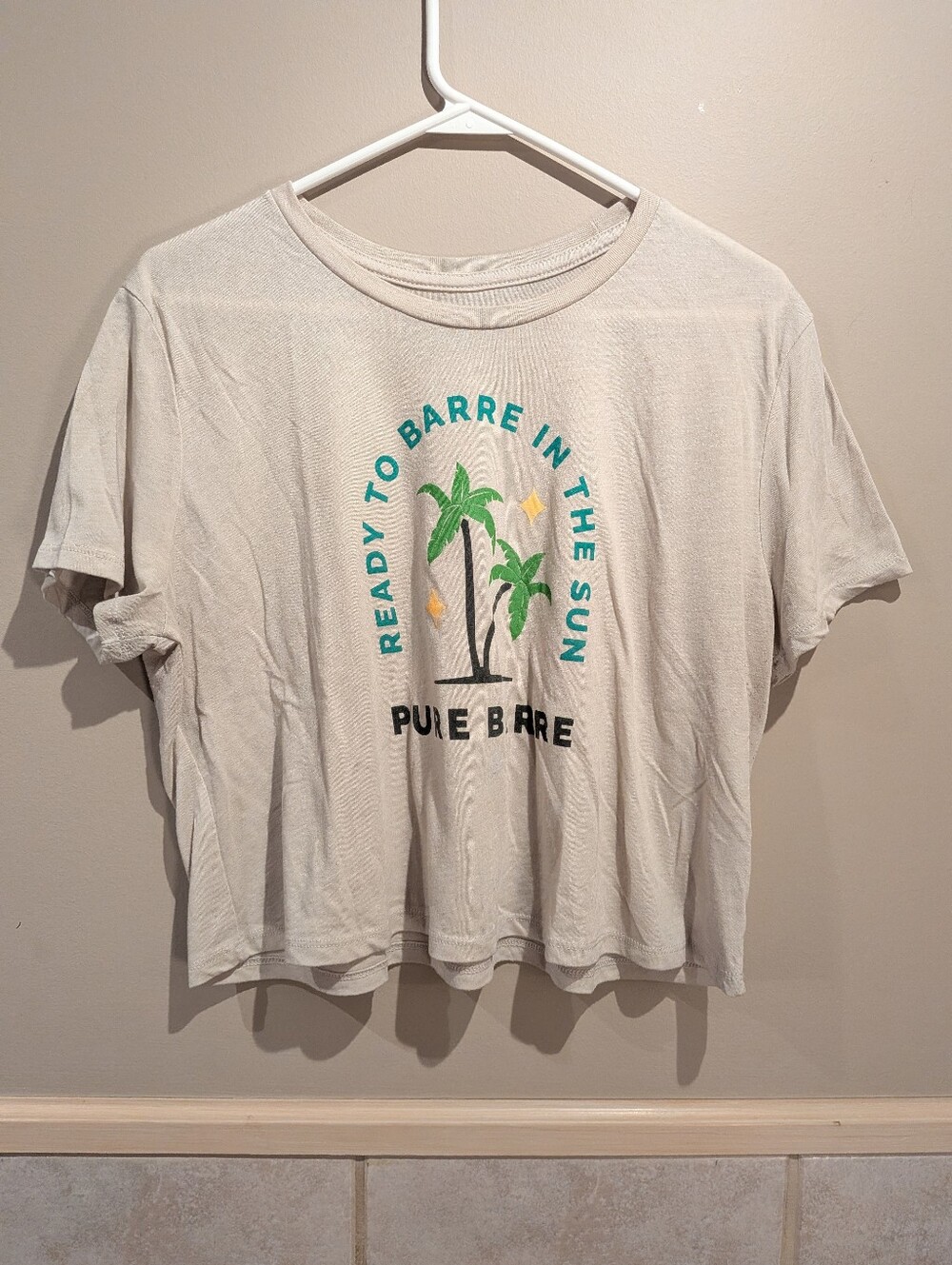 Pure Barre, Ready To Barre In The Sun Crop Tee, Cream, Size XL